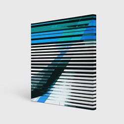 Холст квадратный Сине-чёрные полосы на белом фоне, цвет: 3D-принт