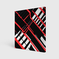 Холст квадратный Красно-белые линии на чёрном фоне, цвет: 3D-принт