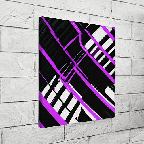 Картина квадратная Фиолетово-белые линии на чёрном фоне / 3D-принт – фото 3