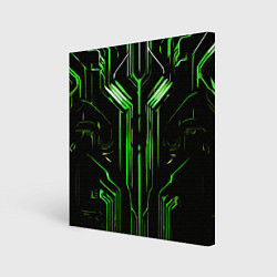 Холст квадратный Green stripes on a black background, цвет: 3D-принт