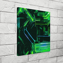 Холст квадратный Зелёно-голубые полосы на чёрном фоне, цвет: 3D-принт — фото 2