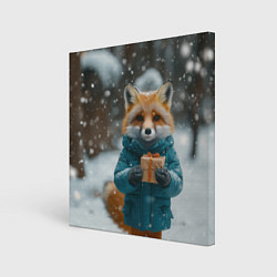 Холст квадратный Лисица держит подарок, цвет: 3D-принт