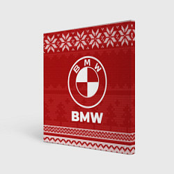 Холст квадратный Новогодний BMW, цвет: 3D-принт