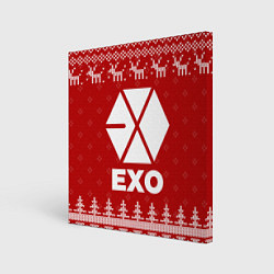 Холст квадратный Новогодний Exo с оленями, цвет: 3D-принт
