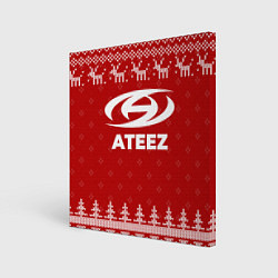 Холст квадратный Новогодний Ateez с оленями, цвет: 3D-принт