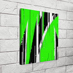 Холст квадратный Чёрно-белые вертикальные полосы на зелёном фоне, цвет: 3D-принт — фото 2