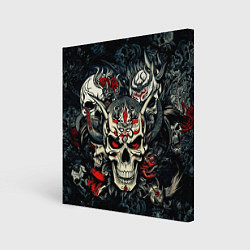 Холст квадратный Маска Хання на черепе самурая на фоне духов, цвет: 3D-принт