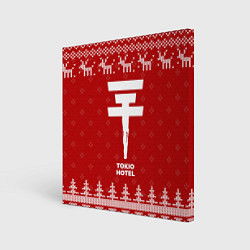 Холст квадратный Новогодний Tokio Hotel с оленями, цвет: 3D-принт