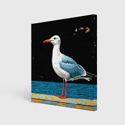 Холст квадратный Чайка на море ночью, цвет: 3D-принт