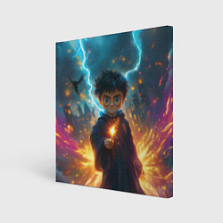 Холст квадратный Гарри Поттер с волшебной палочкой, цвет: 3D-принт