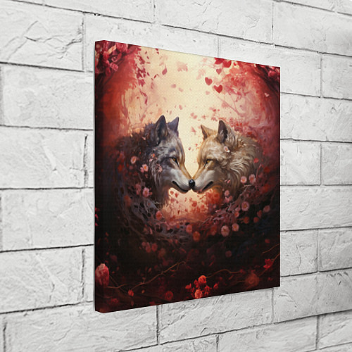 Картина квадратная Волк и волчица в бутонах цветов / 3D-принт – фото 3