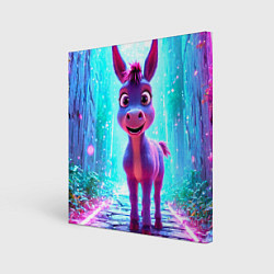 Холст квадратный Ослик в неоновых искрах, цвет: 3D-принт