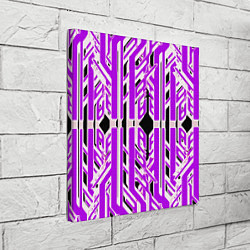 Холст квадратный Бело-фиолетовые техно полосы на чёрном фоне, цвет: 3D-принт — фото 2