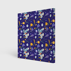 Холст квадратный Зяблик и крокусы, цвет: 3D-принт