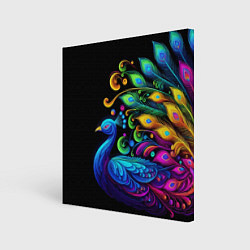 Холст квадратный Neon peacock - art, цвет: 3D-принт