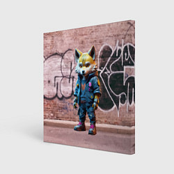 Холст квадратный Уличный лисёнок на своём районе, цвет: 3D-принт