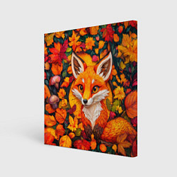 Холст квадратный Лисенок в осенних листьях, цвет: 3D-принт