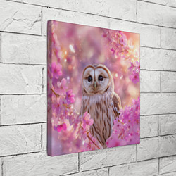 Холст квадратный Белая сова и розовые цветы, цвет: 3D-принт — фото 2