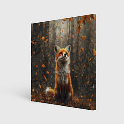 Холст квадратный Довольный лис в лесной чаще, цвет: 3D-принт