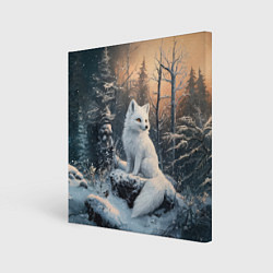 Холст квадратный Белый лисенок в зимнем лесу, цвет: 3D-принт