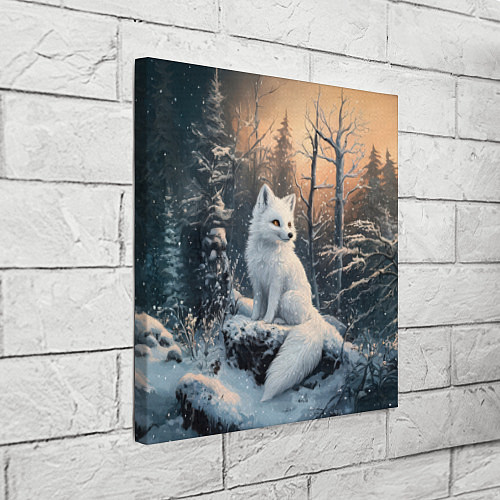 Картина квадратная Белый лисенок в зимнем лесу / 3D-принт – фото 3