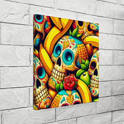 Холст квадратный Colorfull skulls and bananas - pop art pattern, цвет: 3D-принт — фото 2