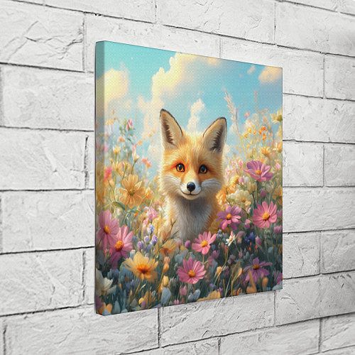 Картина квадратная Лиса в цветочном поле / 3D-принт – фото 3