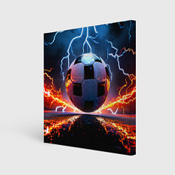 Холст квадратный Футбольный мяч в молниях, цвет: 3D-принт