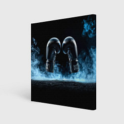 Холст квадратный Черные бойцовские перчатки в дыму, цвет: 3D-принт