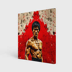 Холст квадратный Брюс Ли на красном, цвет: 3D-принт