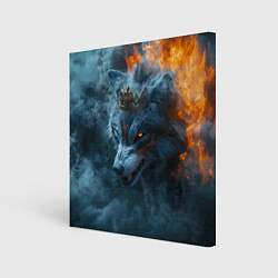 Холст квадратный Волк в короне в огне, цвет: 3D-принт