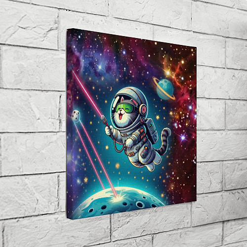 Картина квадратная Котик в космосе с лазерным пистолетом / 3D-принт – фото 3