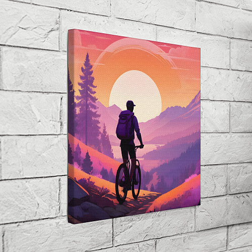Картина квадратная Велосипедист в малиновом закате / 3D-принт – фото 3