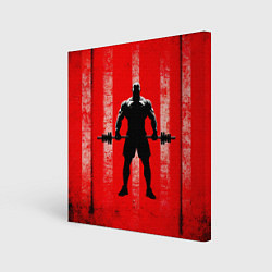 Холст квадратный Пауэрлифтер на красном, цвет: 3D-принт