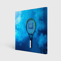 Холст квадратный Теннисная ракетка в синем дыму, цвет: 3D-принт