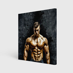 Холст квадратный Бодибилдер на черном, цвет: 3D-принт