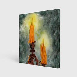 Холст квадратный Две горящие свечи в темноте, цвет: 3D-принт