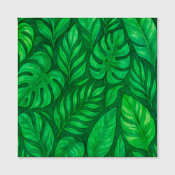 Холст квадратный Тропические листья на зеленом фоне акварель, цвет: 3D-принт — фото 2