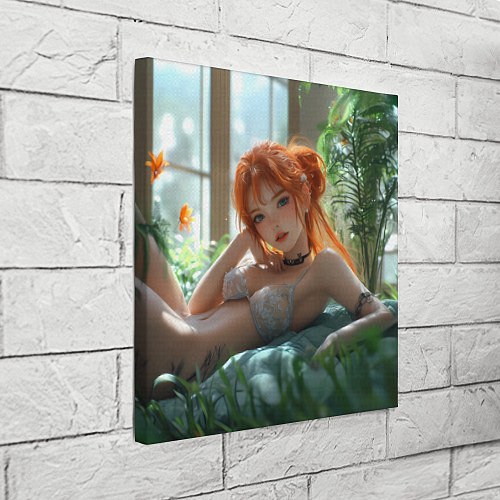 Картина квадратная Рыжая девушка в траве / 3D-принт – фото 3