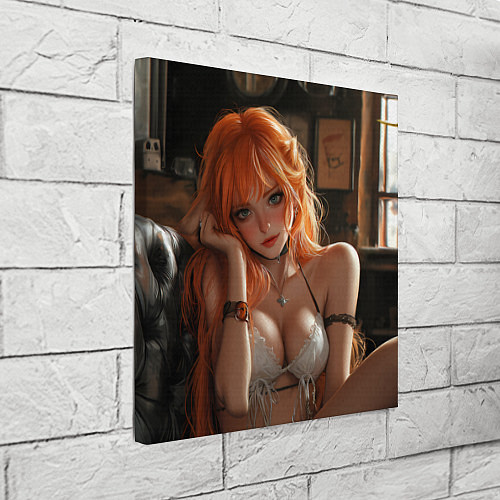 Картина квадратная Скромная рыжая девушка на диване / 3D-принт – фото 3