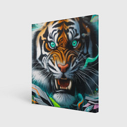 Холст квадратный Морда свирепого тигра - нейроарт, цвет: 3D-принт