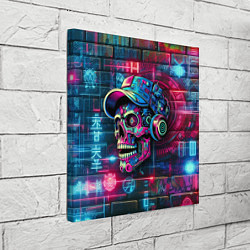 Холст квадратный Кибер чувак череп на фоне граффити - нейроарт, цвет: 3D-принт — фото 2