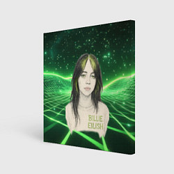 Холст квадратный Билли Айлиш нарисована с зелеными волосами, цвет: 3D-принт
