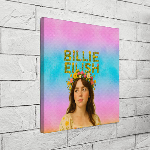 Картина квадратная Билли Айлиш с цветочным венком на голове / 3D-принт – фото 3