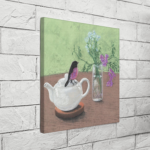 Картина квадратная Птичка на чайнике / 3D-принт – фото 3