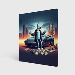 Картина квадратная Бендер рядом с Ламбо и рассыпанным баблом