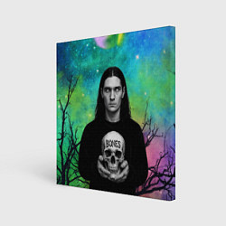 Картина квадратная Bones без зрачков держит череп в руках