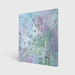 Холст квадратный Скетч японские дорамы, цвет: 3D-принт