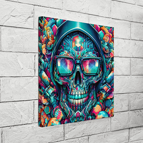 Картина квадратная Кибер череп в балахоне и очках - нейроарт фантазия / 3D-принт – фото 3