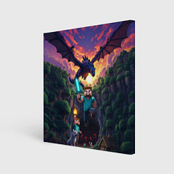 Холст квадратный Дракон края и Стив - Майнкрафт арт, цвет: 3D-принт